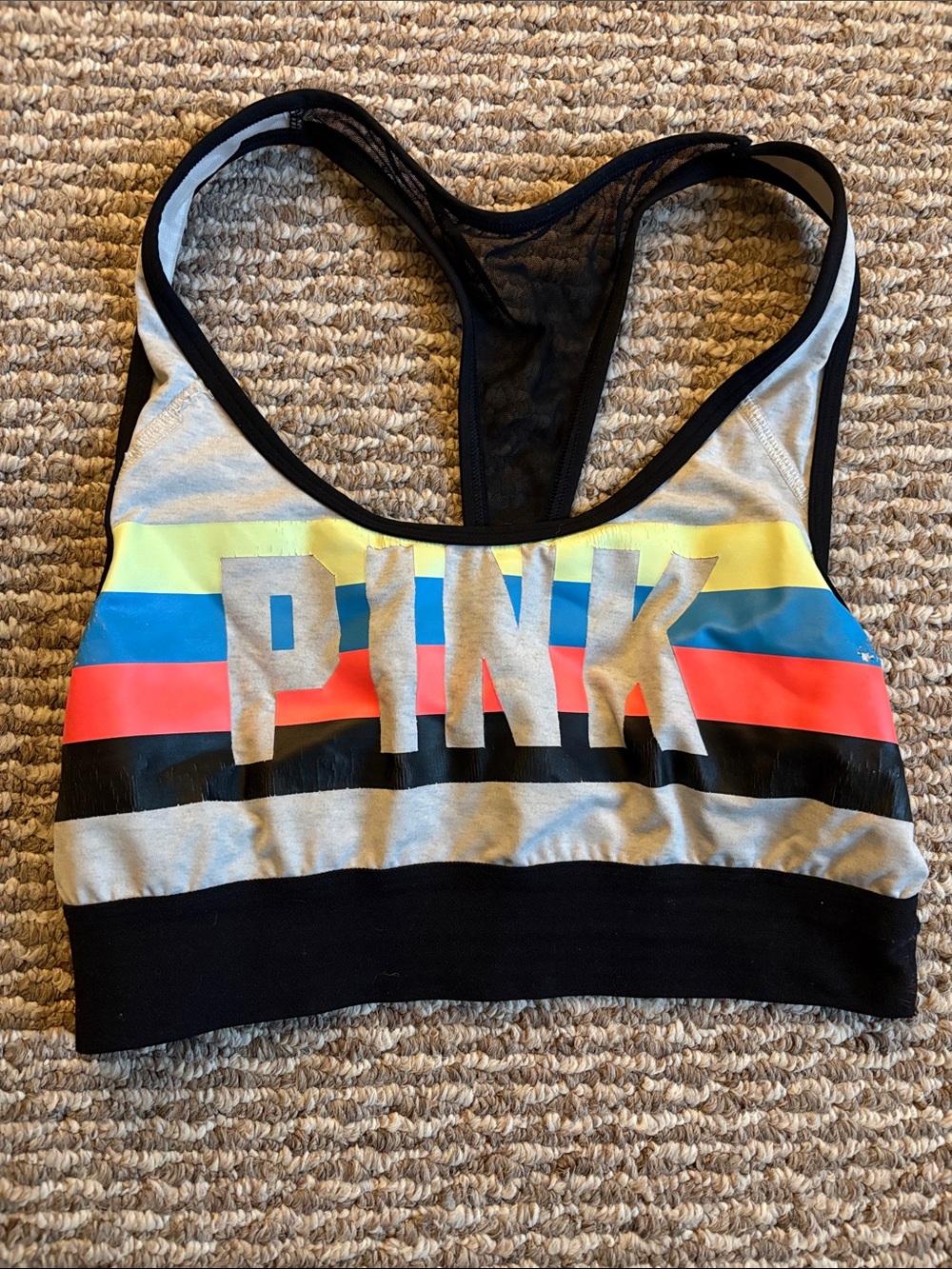 PINK Victoria's Secret Striped Racerback Sports Bra